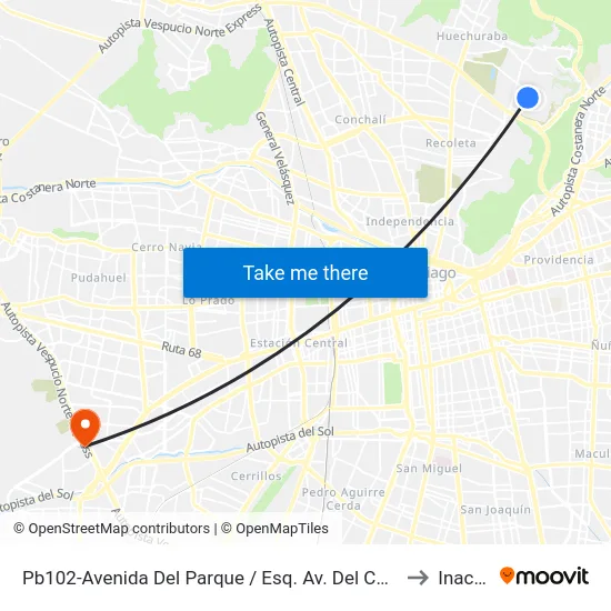Pb102-Avenida Del Parque / Esq. Av. Del Cóndor to Inacap map