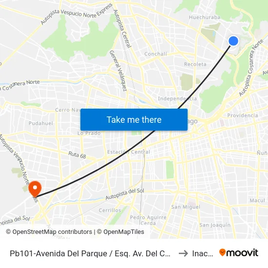 Pb101-Avenida Del Parque / Esq. Av. Del Cóndor to Inacap map