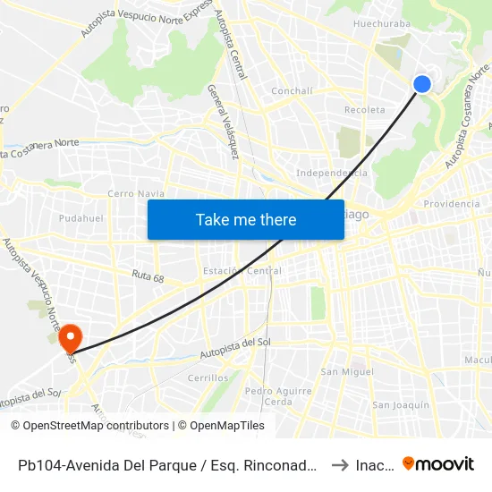 Pb104-Avenida Del Parque / Esq. Rinconada El Salto to Inacap map