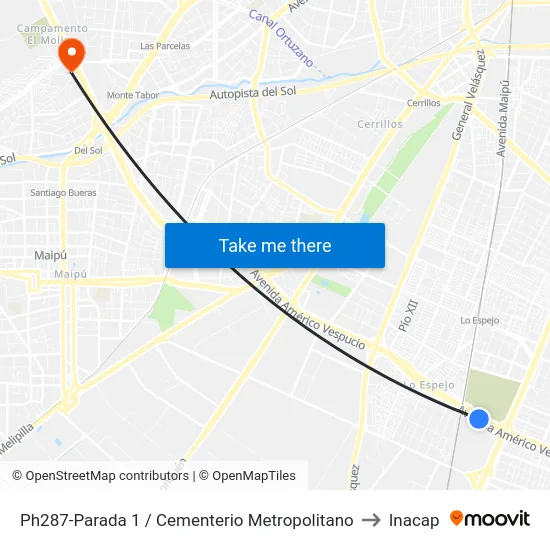Ph287-Parada 1 / Cementerio Metropolitano to Inacap map