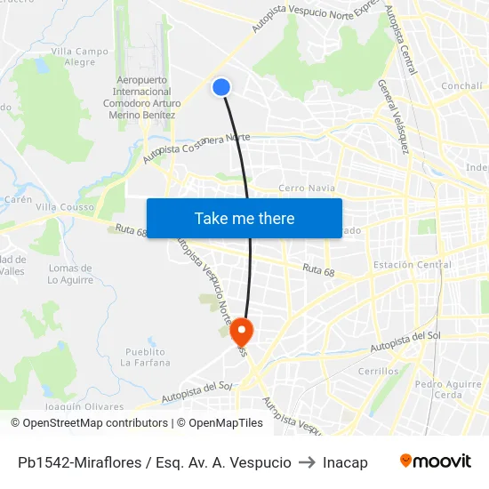 Pb1542-Miraflores / Esq. Av. A. Vespucio to Inacap map