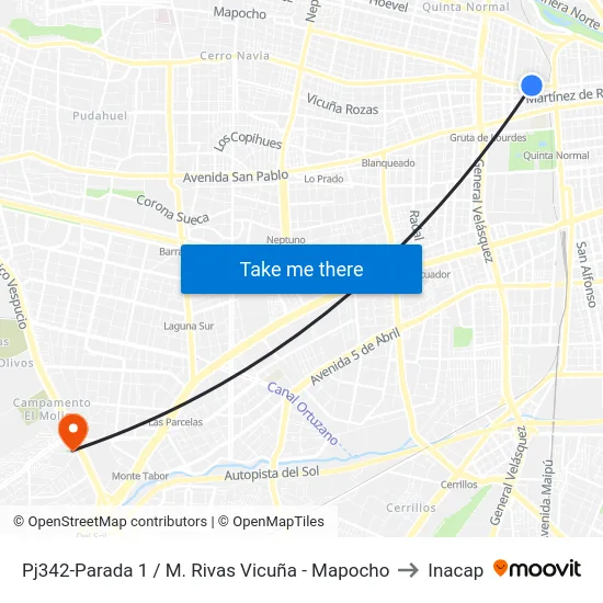 Pj342-Parada 1 / M. Rivas Vicuña - Mapocho to Inacap map