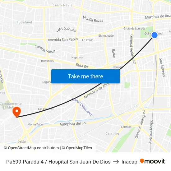 Pa599-Parada 4 / Hospital San Juan De Dios to Inacap map
