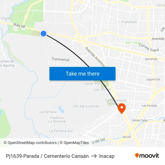 Pj1639-Parada / Cementerio Canaán to Inacap map