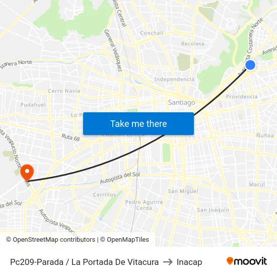 Pc209-Parada / La Portada De Vitacura to Inacap map
