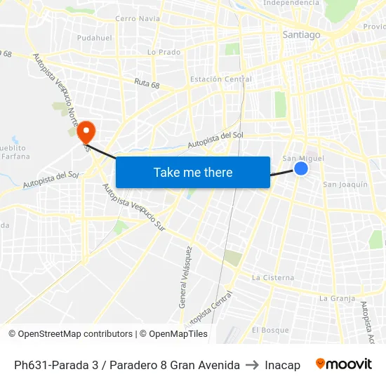 Ph631-Parada 3 / Paradero 8 Gran Avenida to Inacap map