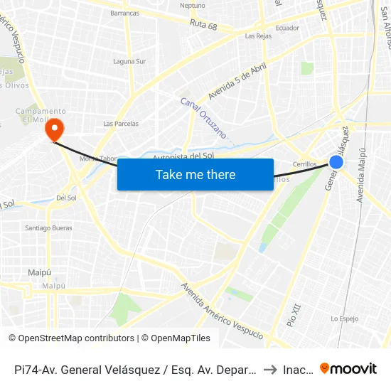 Pi74-Av. General Velásquez / Esq. Av. Departamental to Inacap map