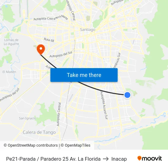 Pe21-Parada / Paradero 25 Av. La Florida to Inacap map