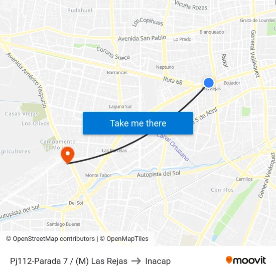 Pj112-Parada 7 / (M) Las Rejas to Inacap map