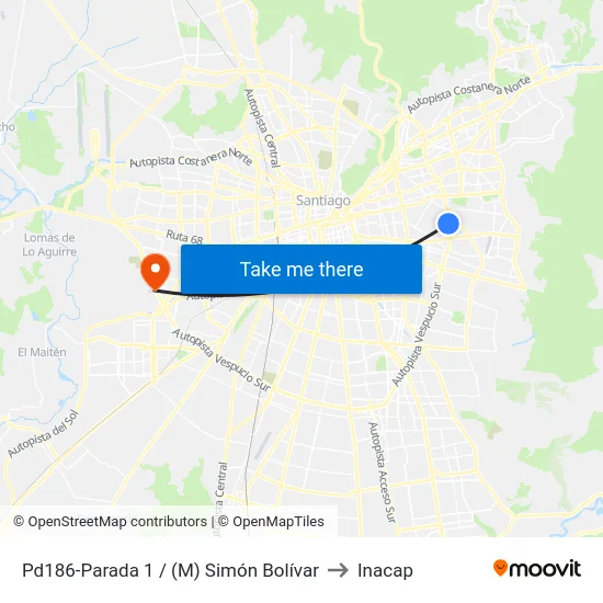 Pd186-Parada 1 / (M) Simón Bolívar to Inacap map