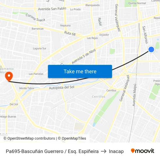 Pa695-Bascuñán Guerrero / Esq. Espiñeira to Inacap map