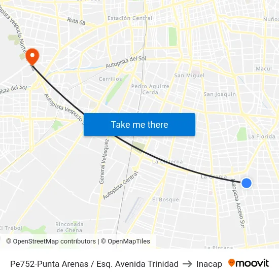 Pe752-Punta Arenas / Esq. Avenida Trinidad to Inacap map