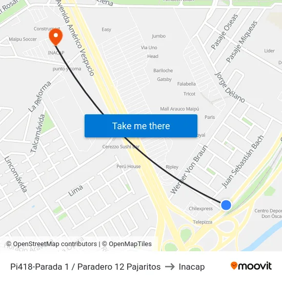 Pi418-Parada 1 / Paradero 12 Pajaritos to Inacap map