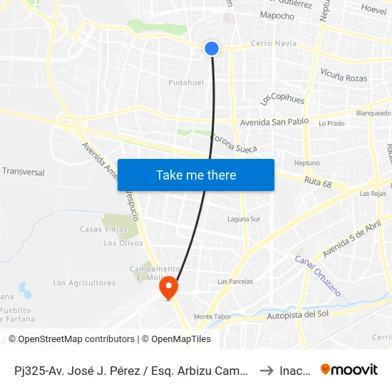 Pj325-Av. José J. Pérez / Esq. Arbizu Campos to Inacap map
