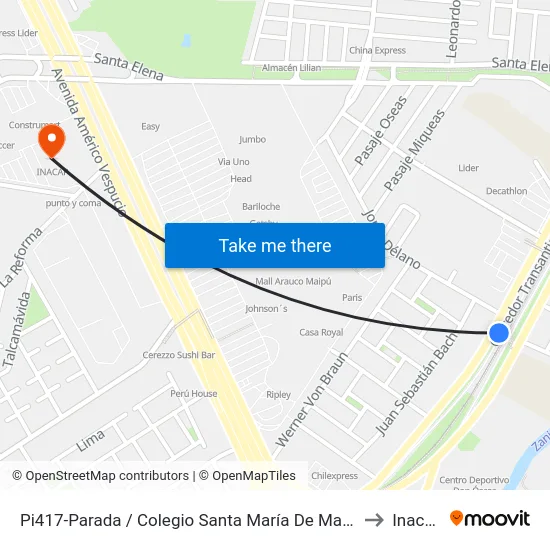 Pi417-Parada / Colegio Santa María De Maipú to Inacap map