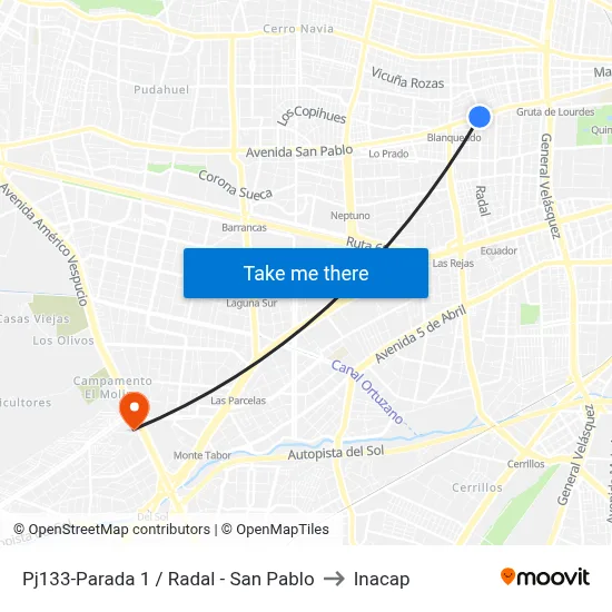 Pj133-Parada 1 / Radal - San Pablo to Inacap map