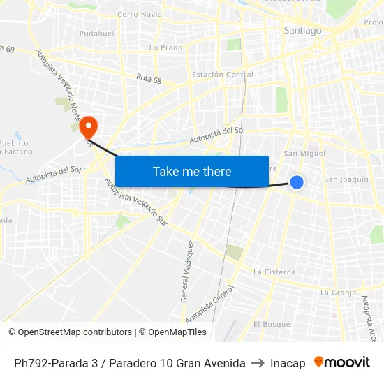 Ph792-Parada 3 / Paradero 10 Gran Avenida to Inacap map