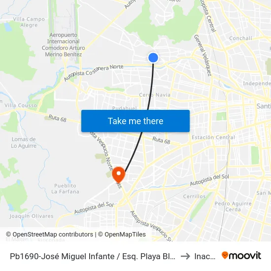 Pb1690-José Miguel Infante / Esq. Playa Blanca to Inacap map