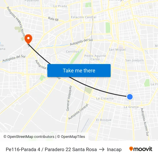 Pe116-Parada 4 / Paradero 22 Santa Rosa to Inacap map