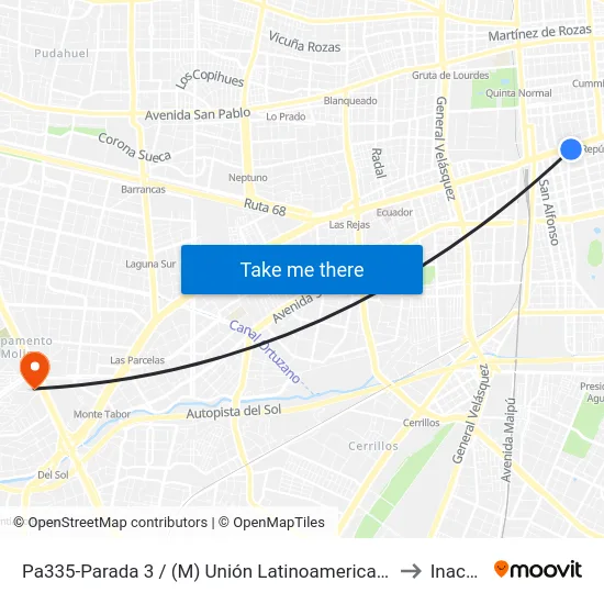Pa335-Parada 3 / (M) Unión Latinoamericana to Inacap map