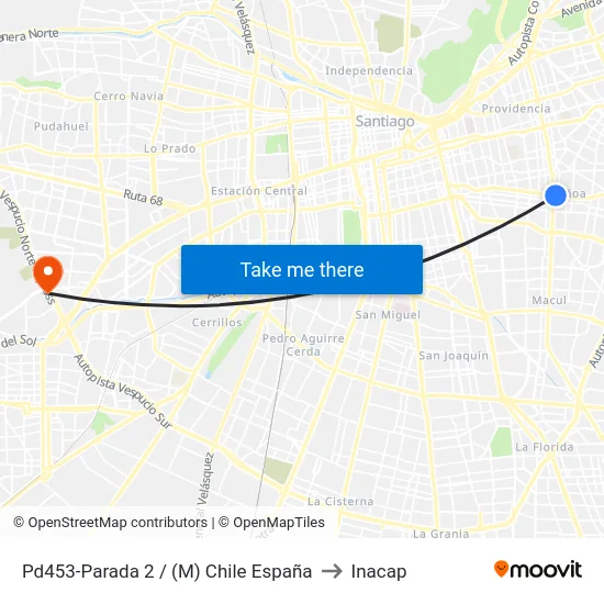 Pd453-Parada 2 / (M) Chile España to Inacap map