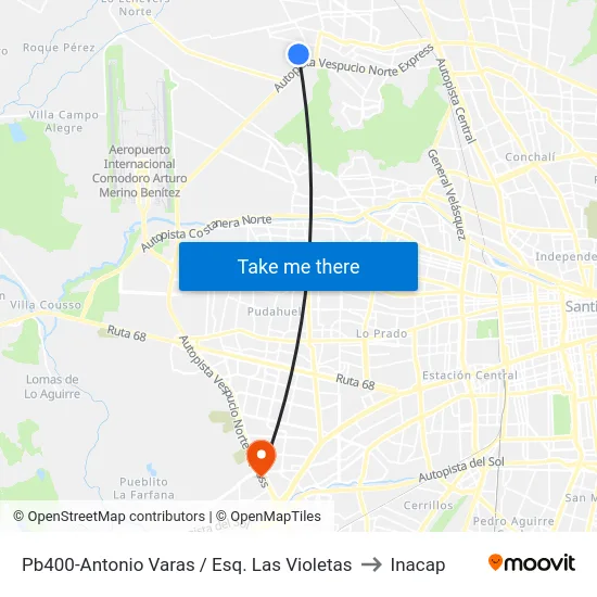 Pb400-Antonio Varas / Esq. Las Violetas to Inacap map