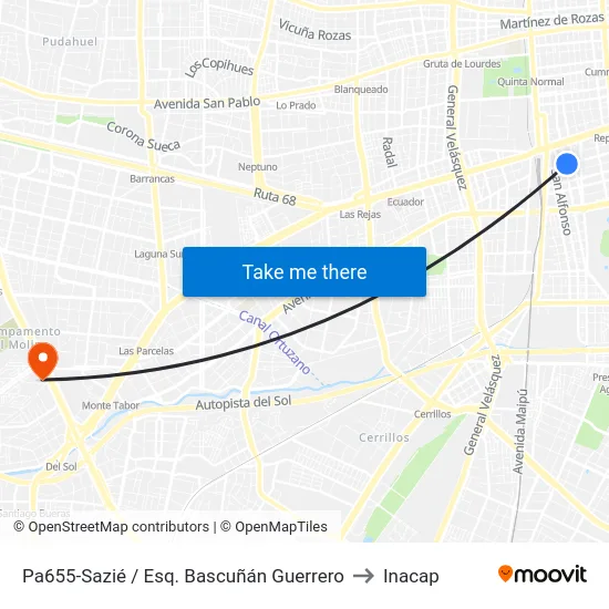 Pa655-Sazié / Esq. Bascuñán Guerrero to Inacap map