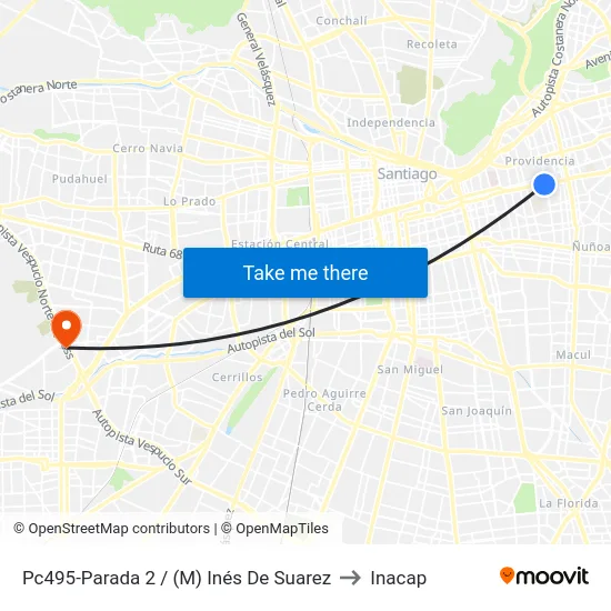 Pc495-Parada 2 / (M) Inés De Suarez to Inacap map