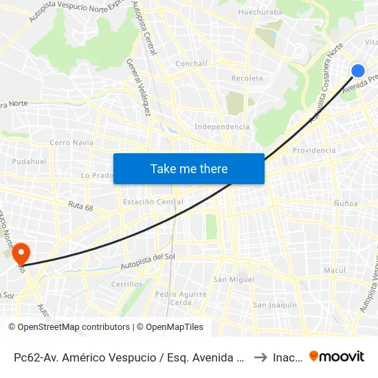 Pc62-Av. Américo Vespucio / Esq. Avenida Vitacura to Inacap map