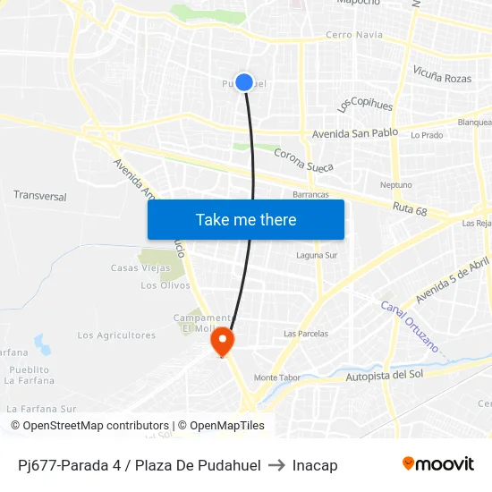 Pj677-Parada 4 / Plaza De Pudahuel to Inacap map