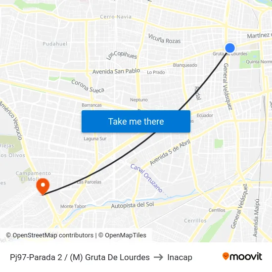 Pj97-Parada 2 / (M) Gruta De Lourdes to Inacap map