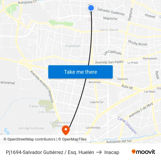 Pj1694-Salvador Gutiérrez / Esq. Huelén to Inacap map
