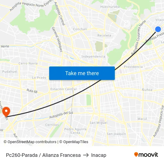 Pc260-Parada / Alianza Francesa to Inacap map