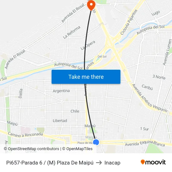 Pi657-Parada 6 / (M) Plaza De Maipú to Inacap map