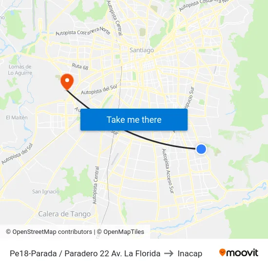 Pe18-Parada / Paradero 22 Av. La Florida to Inacap map