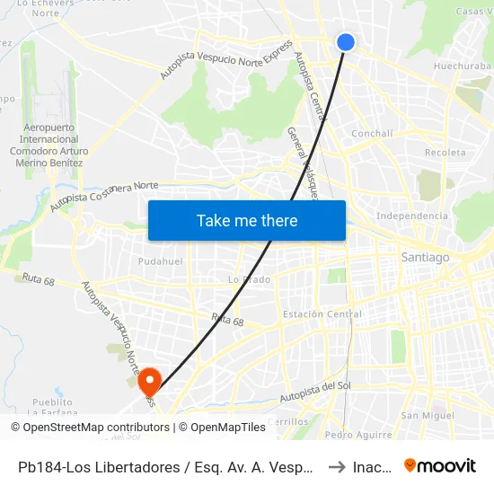 Pb184-Los Libertadores / Esq. Av. A. Vespucio to Inacap map