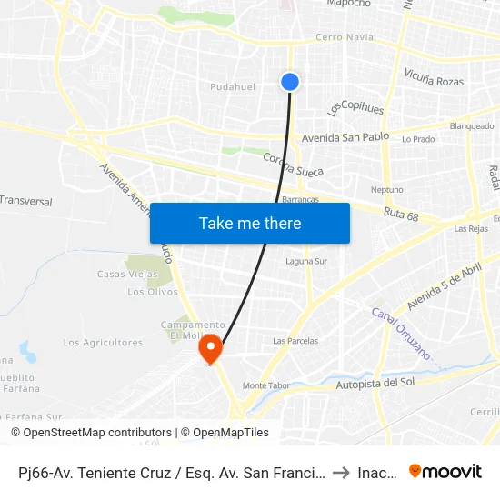 Pj66-Av. Teniente Cruz / Esq. Av. San Francisco to Inacap map