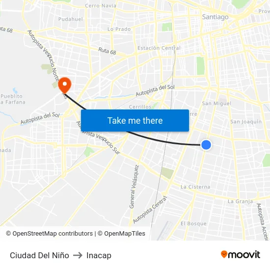 Ciudad Del Niño to Inacap map