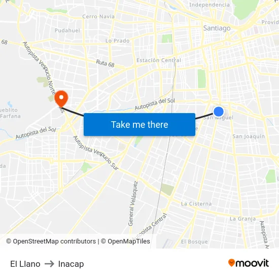 El Llano to Inacap map