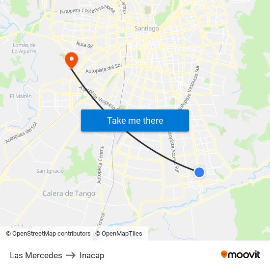 Las Mercedes to Inacap map