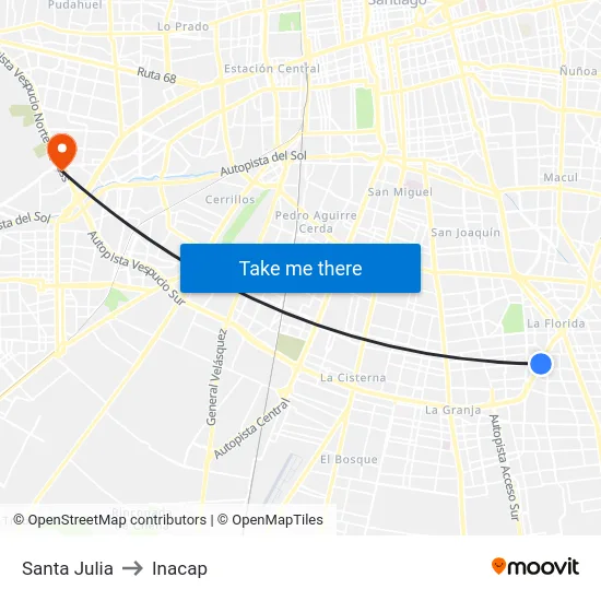 Santa Julia to Inacap map