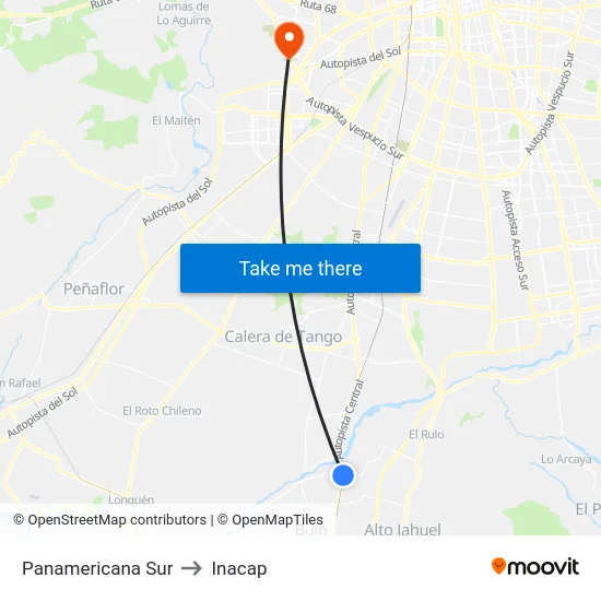 Panamericana Sur to Inacap map