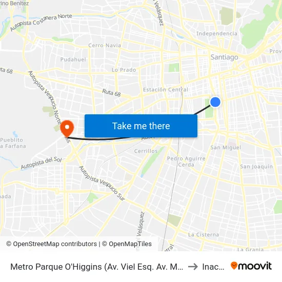 Metro Parque O'Higgins (Av. Viel Esq. Av. Matta) to Inacap map