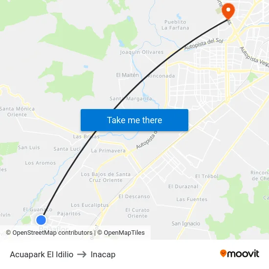 Acuapark El Idilio to Inacap map