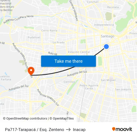 Pa717-Tarapacá / Esq. Zenteno to Inacap map
