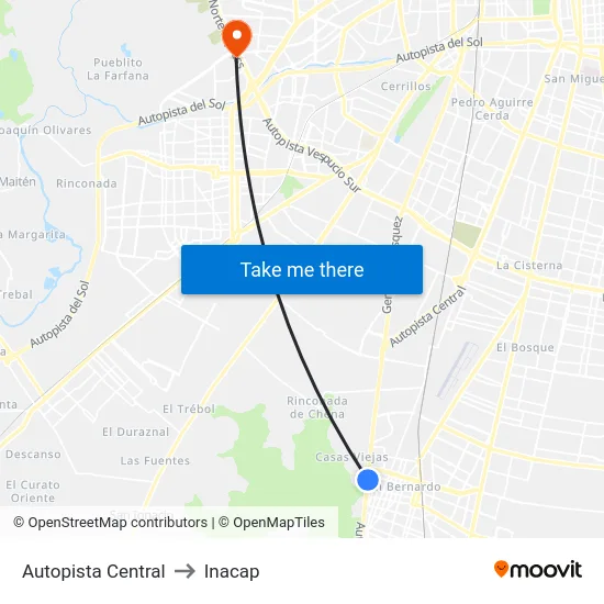 Autopista Central to Inacap map