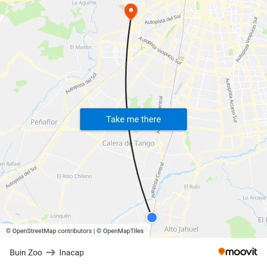 Buin Zoo to Inacap map