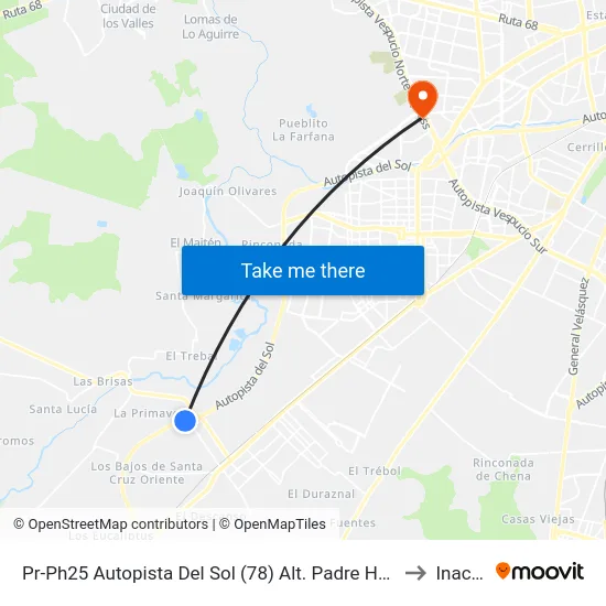 Pr-Ph25 Autopista Del Sol (78) Alt. Padre Hurtado to Inacap map