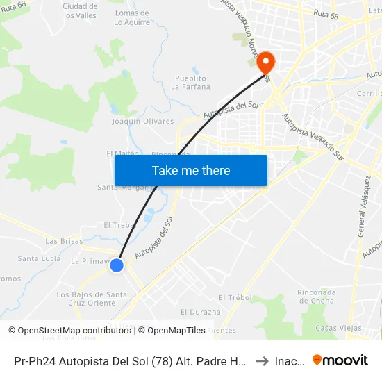 Pr-Ph24 Autopista Del Sol (78) Alt. Padre Hurtado to Inacap map