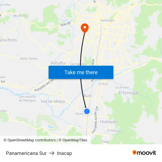 Panamericana Sur to Inacap map